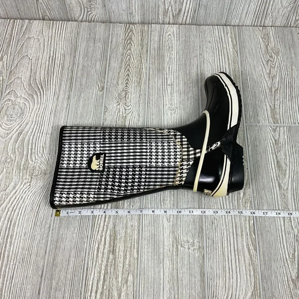 Sorel Tremblant Rain Boots Womens 10 Houndstooth Plaid Black NL1622